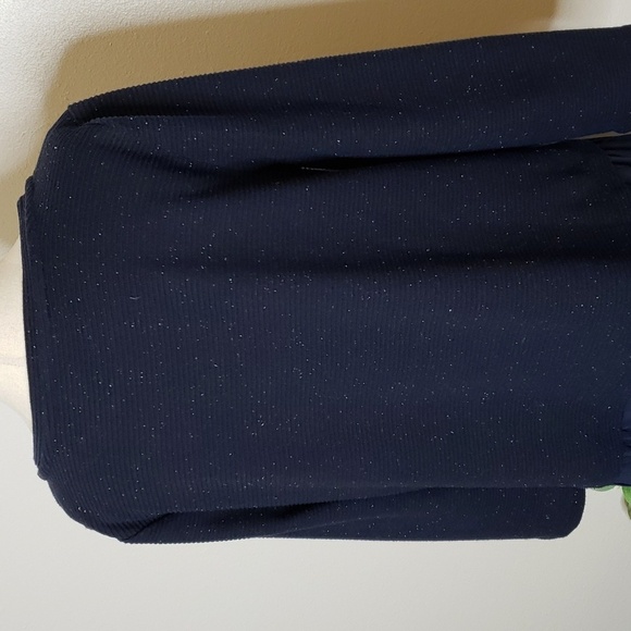 Loft Flecked Multi Media Top Ribbed Sweater Flouncy Sheer Bottom Spring Top - Picture 6 of 13